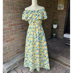 Flounce Floral Maxi Dress Womens M Off the Shoulder Short Sleeve Sugar + Lips
